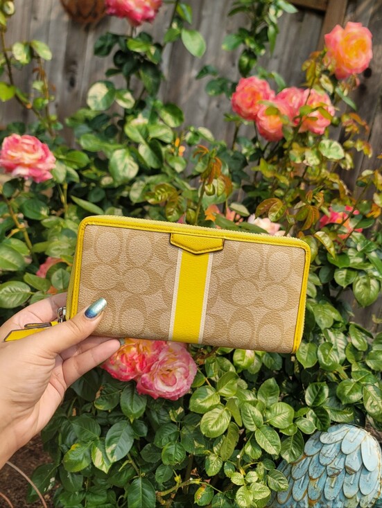 Coach Handbags - Coach Signature Stripe Yellow Wallet